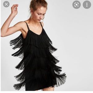 NWOT Black fringe dress